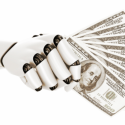Robot hand holding money