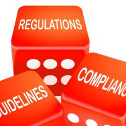 Dice that say regulations, guidelines and compliance.