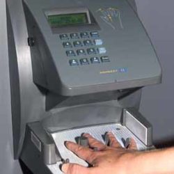 Fingers being scanned by biometric scanner