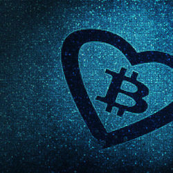 Heart with bitcoin symbol inside.