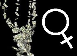 Pile of money and the symbol for women.