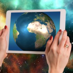 World on a tablet screen in space (making an impact)