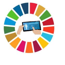 SDG circle with digital health monitor in centre