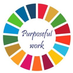 SDG circle and text saying Purposeful work